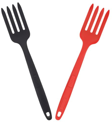 SHINEOFI Tenedor de Silicona para Cocina 2 Piezas (rojo y Negro), Resistente al Calor, Antiadherente y Seguro, Tenedor de Espaguetis Multifunción para Uso Diario en Hogar y Comedor