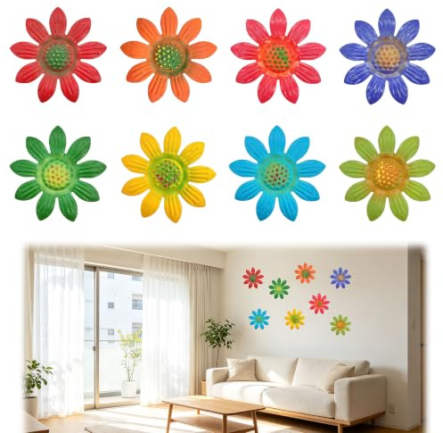 Niuhong 8 Pcs Blumen Gänseblümchen Metall Wanddekoration Moderne Minimalistischer Wandkunst Deko Dekorationen Kunst Wanddekor Für Außen Innenbereich Garten Zaun Terrasse Wohnzimmer Schlafzimmer (A)