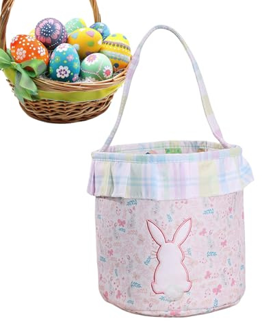Generico Cesto di Pasqua - Borsa per Coniglietto con Coda di per Riporre Le Uova di Pasqua | Cestino Coniglietto per Dolci, Giocattoli, Snack | Festa di Pásqua per Bambini Decorazione Primaverile