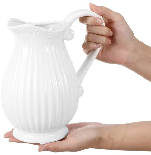 TINEASUR Jarrón de Cerámica Blanco para Arreglo Floral Decorativo Forma de Jarra Estilo Nórdico Minimalista, 1 en Hogar y Sala