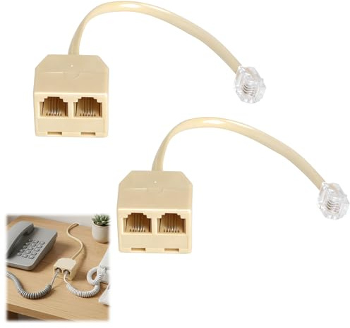 2 Adaptateurs RJ11 Double Prise, Splitter CâBle TéLéPhone, Rj11 6p4c MâLe Vers 2 Prises Femelles, Doubleur RJ11 pour CâBle TéLéPhone Fixe, TéLéPhone Fixe et Fax, Beige