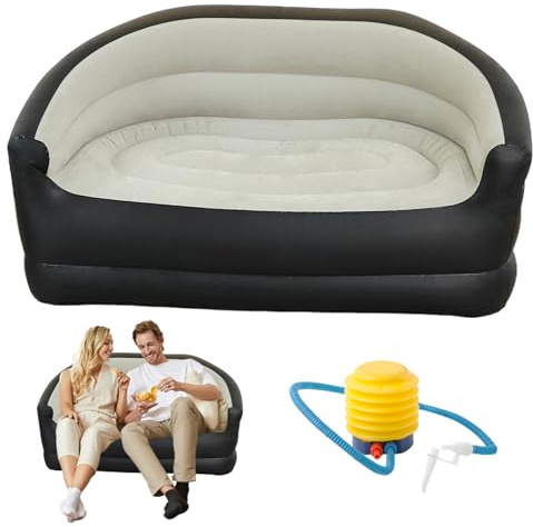 Double Inflatable Sofa, 53.2in Inflatable Sofa Camping | Double Air Couch for Camping, Garden & Home, Portable Inflatable Chaircamping with Flocked Surface, Ideal for Adults(Grey)