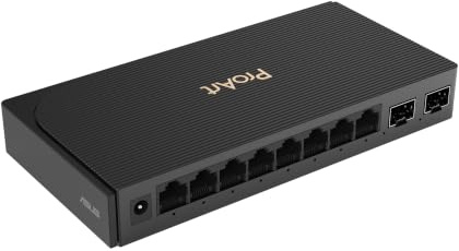 ASUS ProArt PQG-U1080 - Conmutador de Red Plug-and-Play | Ocho puertos RJ45 de 2,5 G, dos puertos SFP+ de 10 G, montaje flexible y conectividad preparada para estudios de creadores