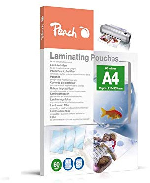 Peach Laminierfolien A4-60 mic - 25 pouches - glänzend - Premiumqualität für beste Laminierergebnisse - kompatibel mit Geräten aller Markenhersteller - PPR060-02