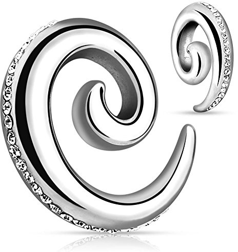 Paula & Fritz® Dehnanhänger Taper Edelstahl Chirurgenstahl 316L Spirale Silber mit Zirkonia 3mm 8mm TSPR32