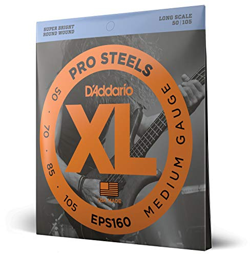 D'Addario XL ProSteels Bass Guitar Strings - EPS160 - Long Scale - Medium, 50-105