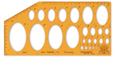 Standardgraph 1170 - Ellipsenschablone ISOMETRIC | Isometrische Ellipsenschablone mit 25 Ellipsen von 4-65 mm und Achsverhältnis 1:1,7