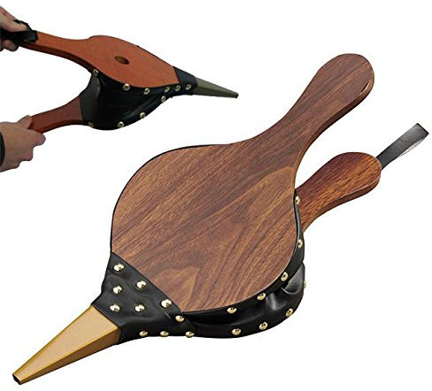 De Vielle 45.5cm Brown Wooden Fireside Bellows Chrome Nozzle Fireplace Accessory