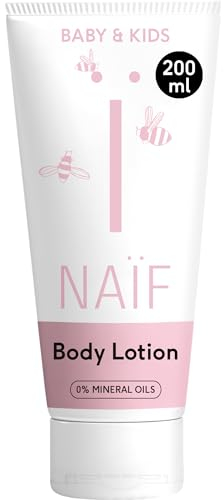 Naïf - Pflegende Bodylotion für Baby und Kinder - Babycreme für empfindliche Haut - Ohne Mineralöl mit Inhaltsstoffen auf natürlicher Basis - Zieht schnell ein - 100% Vegan - 200 ml