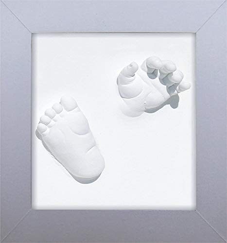 Happy Hands 3D Deluxe Silver Picture Frame Set pour une main ou une empreinte de pied de bébé (dimensions: 23,5 x 23,5cm, manipulation facile, y compris de la pâte à modeler douce pour la peau) argent