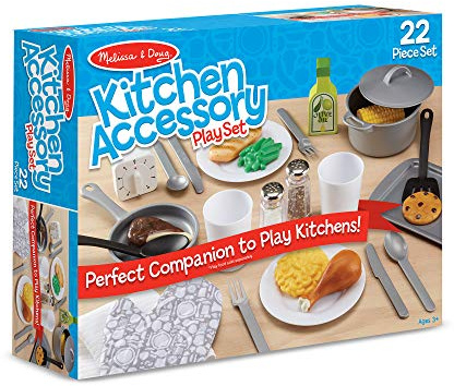 Melissa & Doug 22-Piece Play Kitchen Accessories Set with Play Food & Wooden Toys, Pot, Pans, Utensils & More, Preschool Learning Toys for Girls & Boys 3+