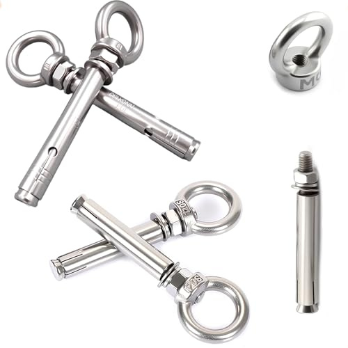 Preamer 1/4 X 2-3/4 Heavy Duty Concrete Anchors,Stainless Steel Concrete Anchors Eye Bolt Eyebolt Anchor Wall Concrete Brick Anchor Expansion Bolts Ring Screw Eyes,5-Pack