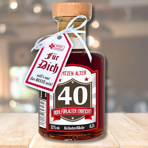 Apothekerflasche - Zum 40. Geburtstag - Kräuterlikör 0,2L 33% vol. | für Männer als Geburtstagsgeschenk | Schnaps Likör | Humorapotheke