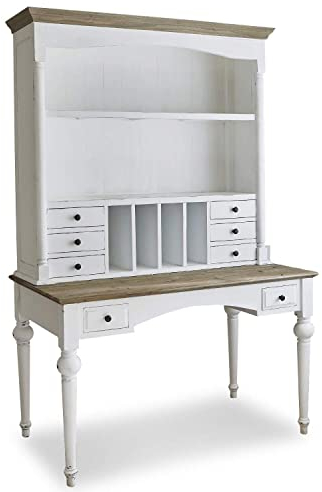 Loberon Sekretär Doug, Romantischer Landhaus-Stil, Handgedrechselte Beine, Zweifarbiges Design, Antik-Finish, Schreibtisch, Pappelholz, Tannenholz, antikweiß/braun