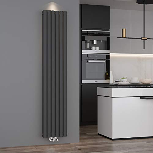 ELEGANT - Radiatore a pannello verticale di design, 1800 x 354 mm, colore antracite, doppio strato, connettore centrale, scaldasalviette