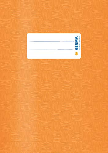 HERMA 19866 Heftumschläge A5 Bast Orange, 10 Stück, Hefthüllen mit Beschriftungsetikett & Baststruktur aus strapazierfähiger & abwischbarer Polypropylen-Folie, Heftschoner Set für Schulhefte, farbig