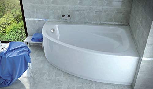 ECOLAM® Badewanne Eckbadewanne Acryl Cornea weiß 150x100 cm RECHTS + Schürze Ablaufgarnitur Ab- und Überlauf Automatik Füße Silikon Komplett-Set