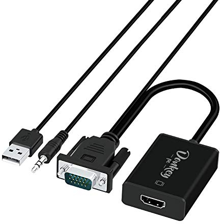 Donkey pc VGA auf HDMI Konverter VGA auf HDMI Adapter für PC HDMI Buchse auf VGA Stecker 1080p mit Audio kompatibel Raspberry Pi, Netflix, Webtv, MSN TV, TDT-Receiver, Miracast