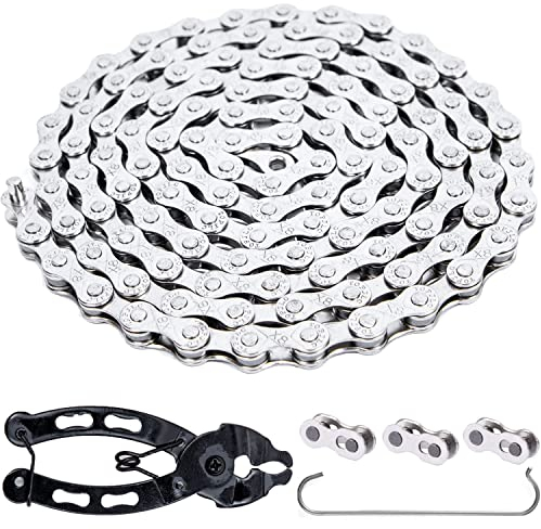 YBEKI Anti-Rust Bike Chain 6/7/8 Speed | Shimano/SRAM Compatible with 3 PowerLinks & Pro Tool Kit | EN 14872 Certified Carbon Steel Chain for UK Rain (116L 1/2x11/128)