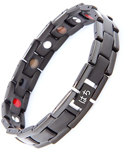 はち Titan Magnetarmband Herren 5 Element Starke Magnete 3500Gauss Magnet Armband Germanium Damen mit Einstellungswerkzeug und Geschenkbox (Schwarz) geschenk zum vatertag