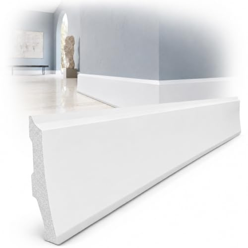 5 pezzi / 10 metri battiscopa – bianco – 2 metri – materiale duro/simile alla plastica – decorazione – Parete – pavimento – soffitto (DP8)