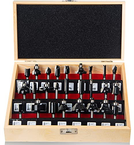 MAYLINE 26Pcs 6.35mm Gambo Flauto Punta Dritta Fresa 1/4, per Legno Fresa nel Carburo di Tungsteno Strumento di Lavorazione Del Legno, Frese ferro PuntePunta Route (LARGE, PANEL)