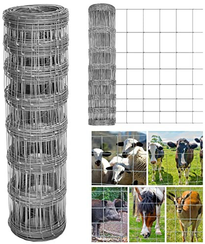 Live Stock Dog Proof Fencing Outdoor 50m L8/80/15 Wire Hot Dipped Galvanized Netting, 2.0mm Wire Diameter Chicken Wire Mesh Garden Farm Paddock Boundary Fence for Poultry Cow Deer Horse(2.6ft x 164ft)