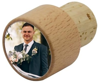 Personalisierbarer Flaschenverschluss mit Fotodruck - Herkömmlicher Flaschenverschluss aus Holz und Kork mit Foto selbst gestaltbar