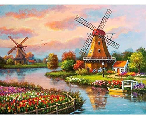 Instarry DIY 5D Diamantmålning Stor Storlek Diamond Painting för Vuxna Korsstygn Broderi Heminredning Väggkonst Pastoral Stor Väderkvarn 70x50 cm