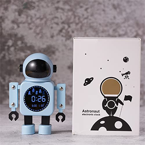 TROYSINC Astronaut Kinderwecker, Ohne Ticken Metall Wecker, LED Wecker mit Snooze für Kinder, Kreative Wecker Geschenk für Jungen und Mädchen (Blau)