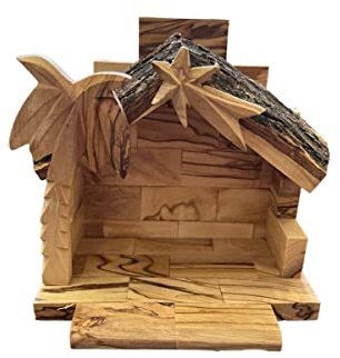 Olive Wood Nativity Set Manger Stable 4.75 high. Made in Bethlehem