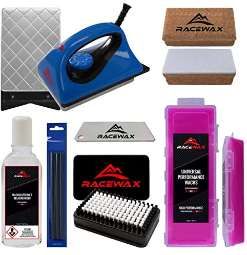 RaceWax Skiwax Set 7-teilig Bügeleisen Wachs BaseBrush Wachsentferner FX Strips