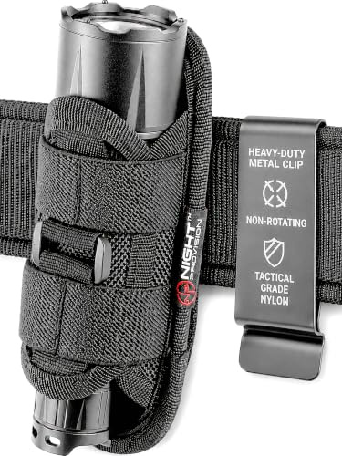 TH2 Series Compact Tactical Flashlight Holster with Metal Belt Clip, Stretchable Holder for Police, Military, Security Belt