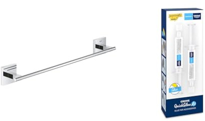 Bundle aus GROHE Start Cube - Badetuchhalter, 41089000 + GROHE QUICKFIX - Kleber- Set für Badaccessoires, 41128000