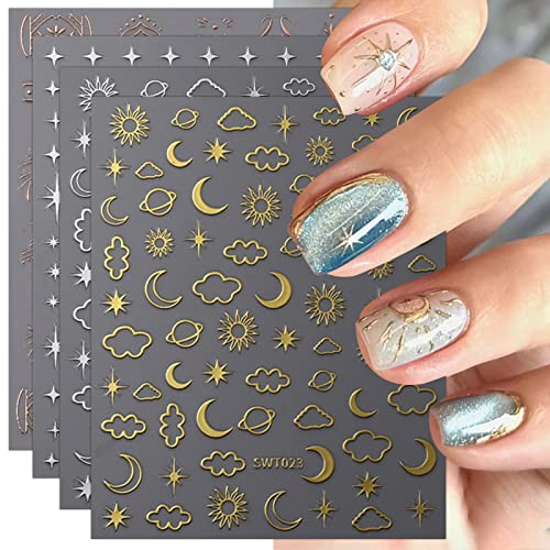 JMEOWIO Estrella Lunar Pegatinas Para Uñas 9 Hojas Autoadesiva Nail Art Stickers Decoración