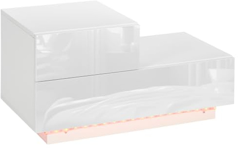 HOMCOM Comodino Moderno con 16 Luci LED RGB a 2Cassetti 70x37x38cm Bianco | Telecomando, in Truciolato, Camera da Letto