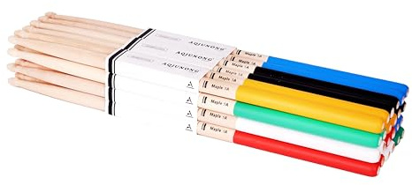 AQJUNONG Trommelstöcke, klassische 5A Ahornholzspitze, 12 Paar, rutschfeste Drumsticks für Kinder und Erwachsene, professionelles Musikinstrument-Percussion-Zubehör
