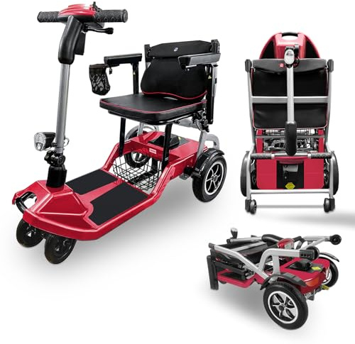 ZiiLIF R3b-Mobility Scooters for Seniors Adults Ultra Lightweight 37.5 Ibs Electric Powered Folding 4 Wheel Mobility Scooter with Cup Holder, Compact & Convenient for Travel Airline Approved, Red