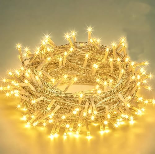 Annefly 30M 200LED String Lights Plug in Outdoor Fairy Lights Mains Powered Outside Lights Waterproof with 8 Modes for Christmas Tree Holiday Decorations (Warm White)