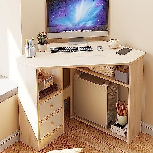 KAZUP Eckschreibtisch für kleinen Raum, dreieckiger Computertisch, Eckschreibtisch mit Ablageflächen und CPU-Ständer, Schminktisch für Heimbüro, Arbeitsplatz (80 x 80 x 75 cm, Eiche)