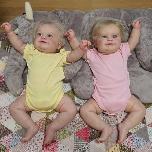 YIHANGG Blondes Haar Reborn Baby Puppe Zwillinge Mädchen Niedlich Lächelnd Reborn Kleinkind Puppe Weicher Kuschelkörper Kollektion Puppe Kindergeburtstag(50cm(20inch),Yellow+Pink)