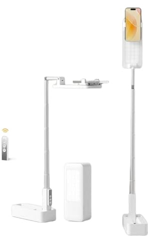Selfie Stick Handy Stativ für Smartphone mit LED Licht, Ausziehbarer 360° Rotation Handyhalterung mit Fülllicht, Bluetooth Handyständer mit Fernbedienung für Live Streaming/YouTube/Fotografie (Weiß)