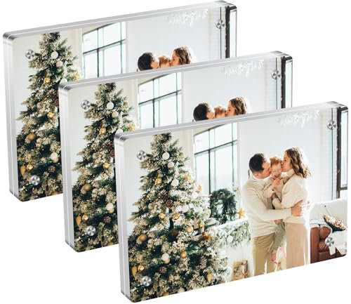 SIYOMG Acrylic Picture Photo Frames 5 x 3 Inch, 3 Pack Double Sided Clear Magnetic Acrylic Photo Block Picture Frame, Desktop Frameless Photograph Floating Display