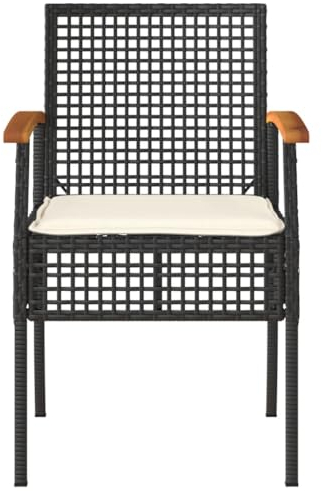 Gecheer 4 STK. Garten Essstuhl Gartensessel Sessel Stuhl Gartenstuhl Stühle Rattanstuhl Rattansessel Stuhlset Gartenmöbel Schwarz Poly Rattan Akazienholz
