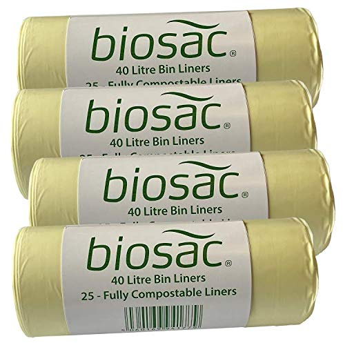 BioSac 40 Litre (40L) x 100 Bags (4 roll pack) - Extra thick Compostable and Biodegradable Kitchen Food Waste Bio/Compost Caddy Bin Liners - Certified EN13432