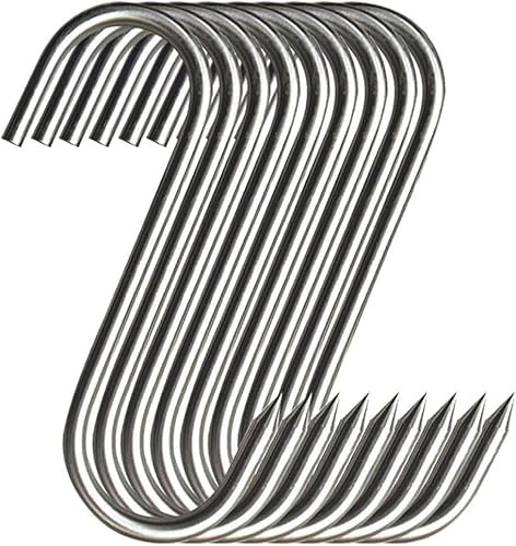 GYUEE Fleischhaken 10Pcs, Premium Metzgerhaken, Edelstahl Wand S-förmigen Haken-für Heiß-und Kalträucherung, Edelstahl Fleischhaken, Huhn Jagd Räuchern Rippen (10Pcs 7Inch (4.6mm))