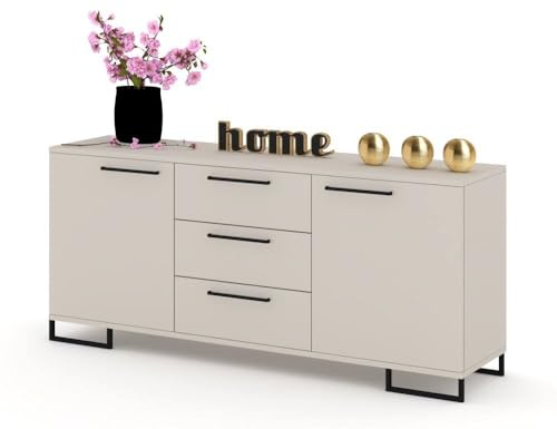 Euro Style Kommode mit Schubladen und 2 Türen Schrank Sideboard Tv Schrank für Wohnzimmer/Schlafzimmer Schubladenkommode, Beige/Cashmere 150cm