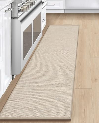 LEKEEPGO Küchenteppich Waschbar rutschfest 43x200cm, Küchenläufer rutschfest, Küchen Teppiche, Waschbarer Teppich Läufer Flur, Saugfähig Teppichläufer für Küche, Flur, Waschküche, Beige