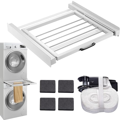 Kit impilabile universale per lavatrice e asciugatrice, kit impilabile regolabile, 60 x 54 cm, kit impilabile vassoio estraibile, ripiano impilabile con corde a cricchetto