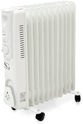SG Traders Oil Filled Radiator - 2500W Energy Efficient Electric Space Heater, 11 Fin Radiator, Smart Thermostats, 3 Heat Settings, Indoor Home Heating (WHITE)